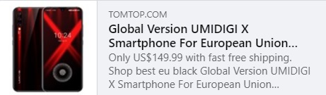 Versão global UMIDIGI X Smartphone para países da União Europeia Preço: $ 149,99 Versão global UMIDIGI X Smartphone para países da União Europeia Preço: $ 149,99